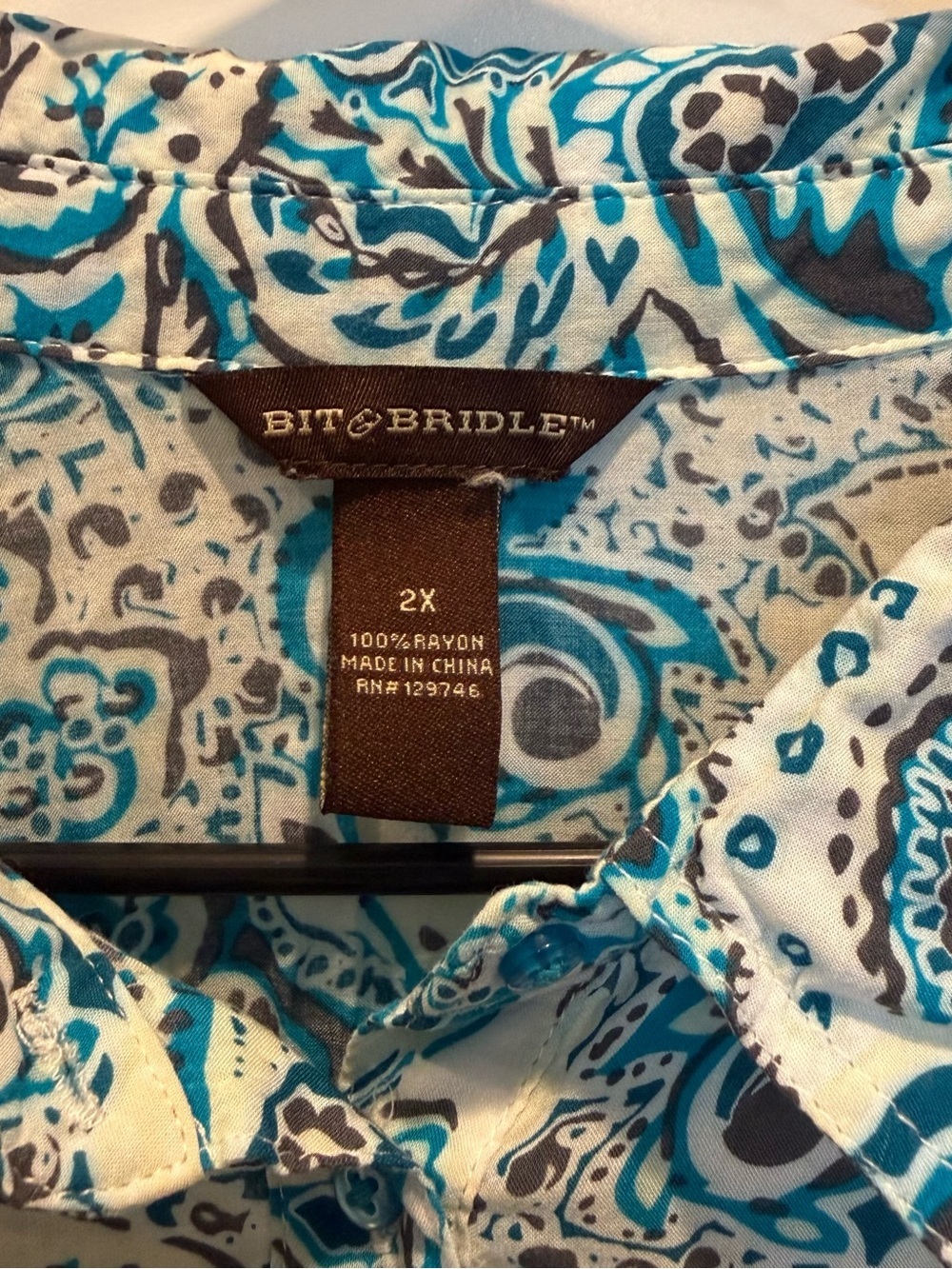 SOLD!!! White and Teal Paisley Shirt Dress - Picture 7 of 7